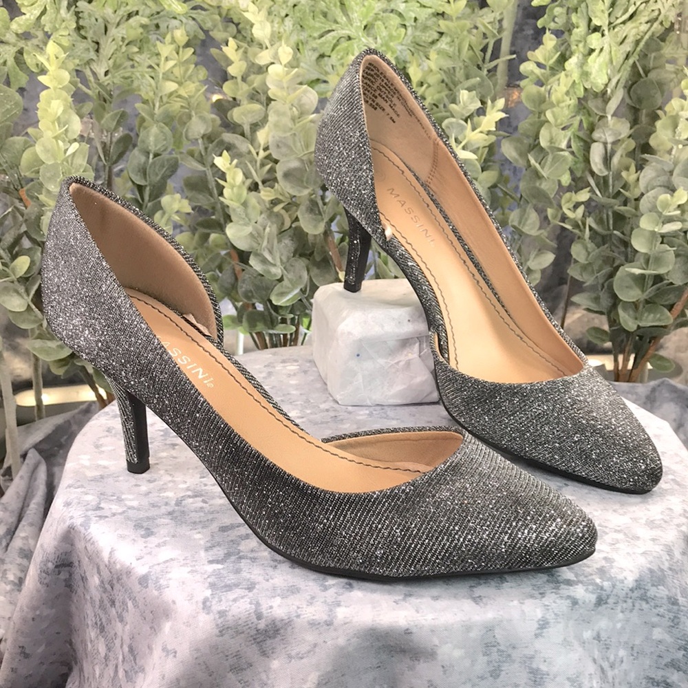 Massini D’Orsay Dark Grey Sparkle 2.75” Cutout Heels Women’s 7.5M✨Like NEW✨